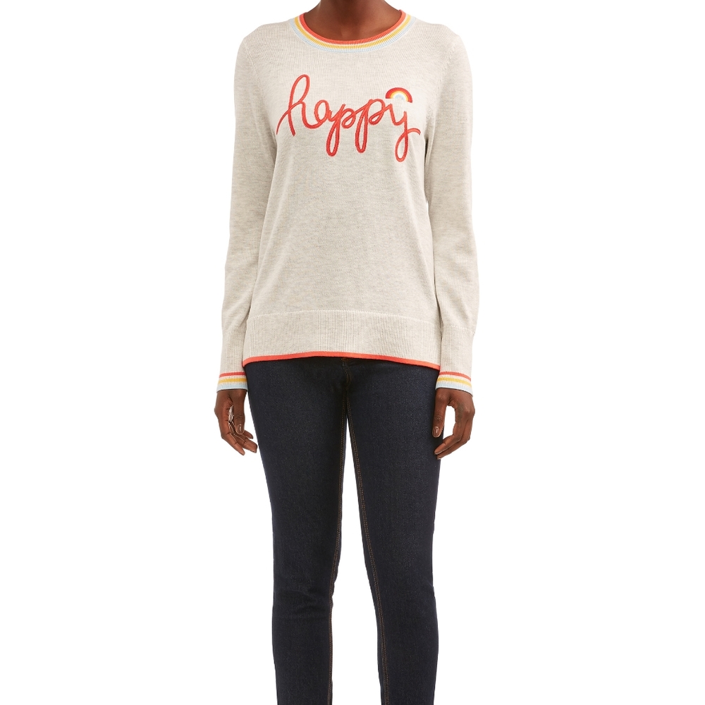 Time & Tru happy rainbow sweater